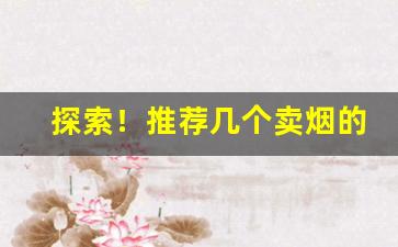 探索！推荐几个卖烟的微信买便宜烟“材能兼备”