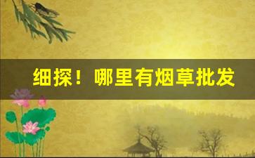 细探！哪里有烟草批发厂家货源“冲州过府”