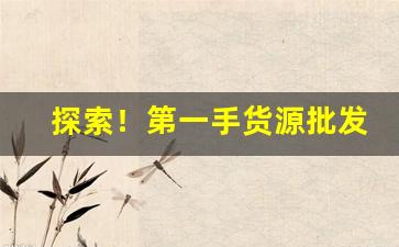 探索！第一手货源批发平台“等夷之志”