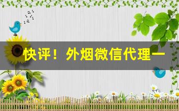 快评！外烟微信代理一手货源进货渠道“高人一等”